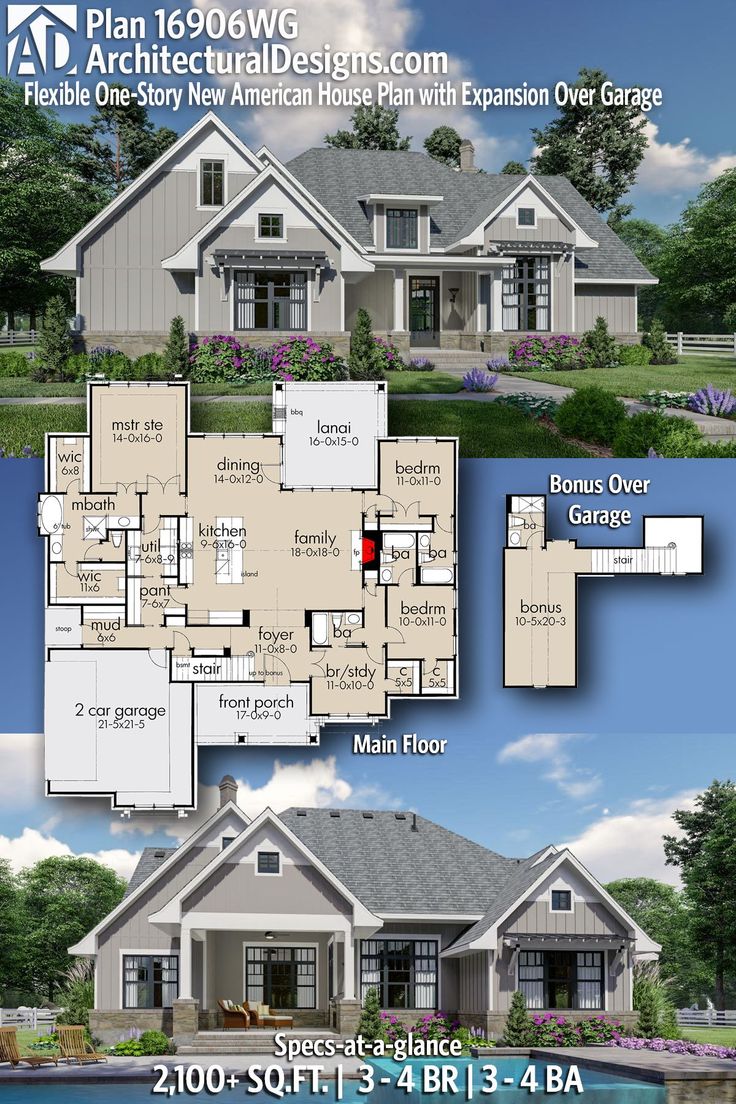 two story house plan with 3 car garages and 2 bedroom, 1 bath apartment