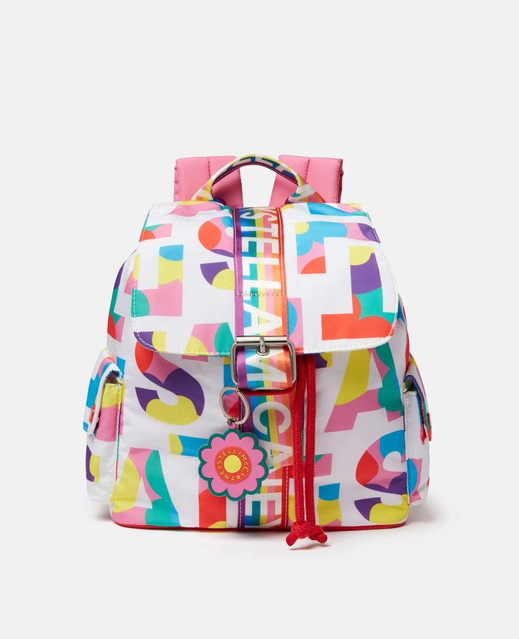 Stella Logo Pop Backpack-White-large 2023 Wardrobe, Pop Logo, Kids Email, Stella Logo, Rainbow Canvas, Kids Backpack, Spring Summer 2023, Stella Mccartney Kids, Kids Backpacks