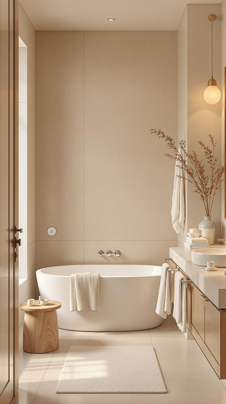 Neutral Bathroom Decor Natural White Bathroom, Cream Wood Bathroom, Timeless Neutral Bathroom, Beige Neutral Bathroom, Neutral Beige Bathroom, Small Bathroom Beige Tile, Beige Toilet Bathroom Ideas, Bathroom Beige Ideas, Beige Bathroom Ideas Decor