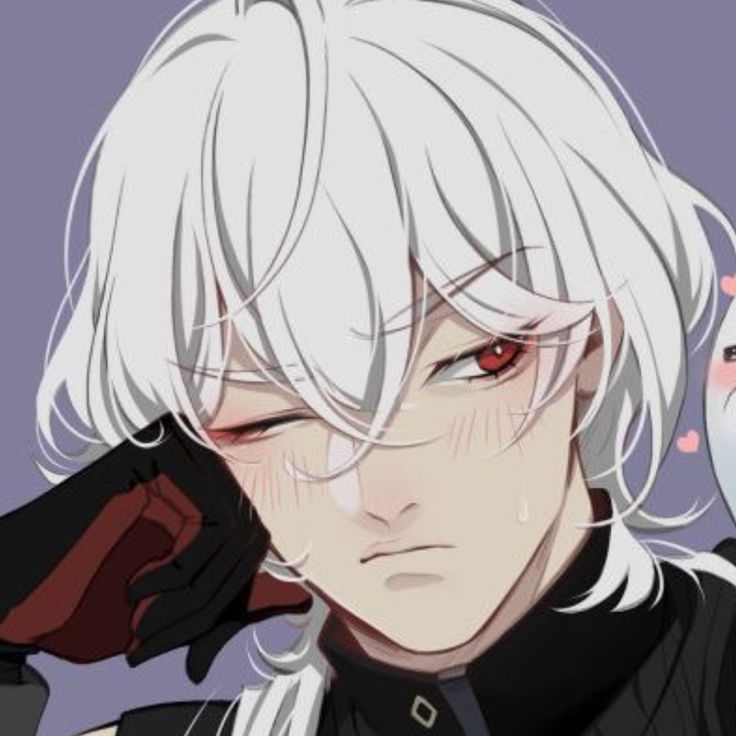 an anime character with white hair and red eyes