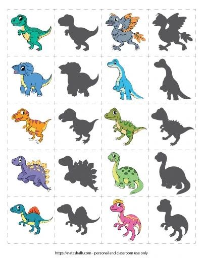 the shadows of different dinosaurs are shown in this printable shadow matching activity for kids