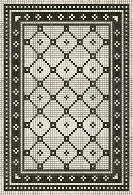 a black and white rug with an intricate design on the bottom, in square shape