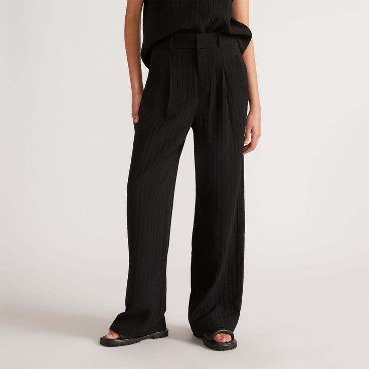 Chic Pleated Relaxed Fit Wide Leg Pants, Chic Pleated Wide Leg Pants With Relaxed Fit, Chic Wide Leg Pleated Pants With Relaxed Fit, Modern Wide Leg Bottoms With Elastic Waistband, Modern Relaxed Fit Wide-leg Pants, Modern Wide-leg Relaxed Fit Pants, Modern Wide Leg Pants With Elastic Waistband, High Waist Pleated Wide Leg Pants, Modern Relaxed Fit Wide Leg Pants With Elastic Waistband