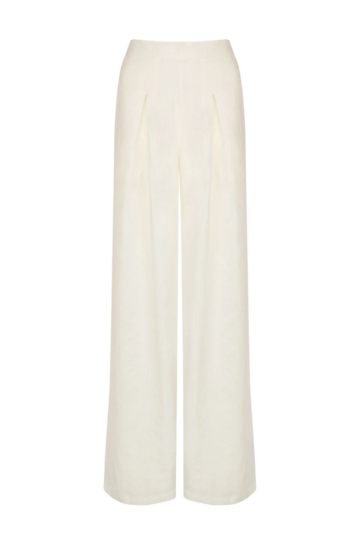 100% Linen Trousers In White High waisted Wide leg design Pleat detail to front and back waistband Flat front design with side zip fastening Fully lined Model is 175cm / 5"7 and wears XS Cold hand wash Measurements XS - Waist (66cm) | Hip (90cm) | Inside Leg (81cm) Rise (34cm) S - Waist (70cm) | Hip (94cm) | Inside Leg Chic Wide Leg Bottoms With Concealed Fastening, Formal Wide Leg Bottoms With Concealed Front Fastening, Formal White Wide Leg Pants With Belt Loops, Chic Formal Pants With Concealed Front Fastening, Elegant White Wide Leg Pants With Belt Loops, Formal Wide Leg Pants With Concealed Fastening, Elegant High-waisted Pants With Concealed Front Fastening, Tailored Pants With Concealed Front Fastening, Workwear Straight Pants With Concealed Front Fastening