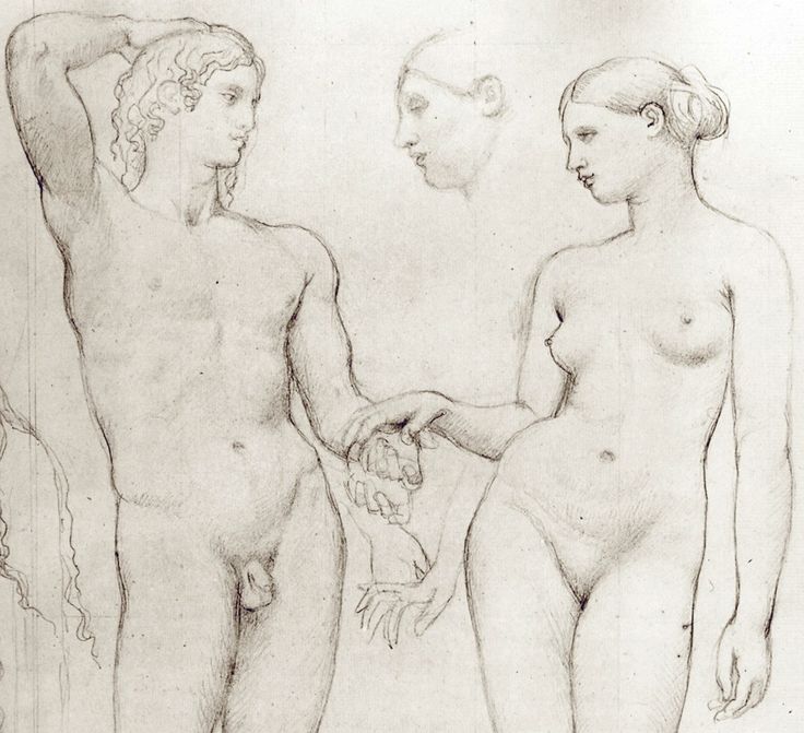 two nude women standing next to each other in front of a drawing by an unknown man