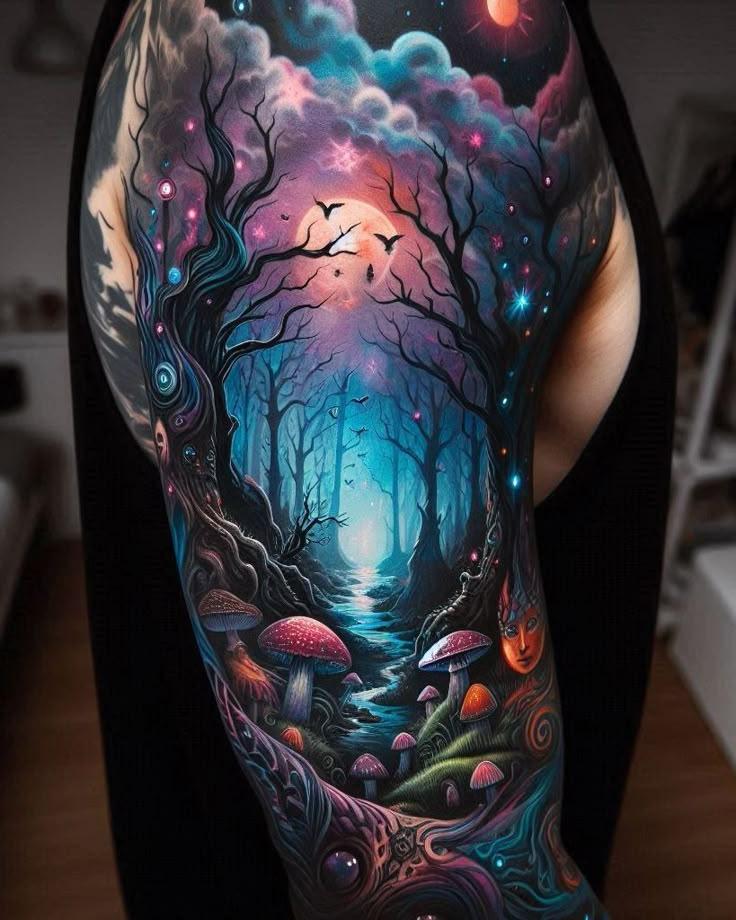 Forest Tattoos For Men, Elegant Flower Tattoos, Elemental Tattoos, 2025 Tattoo, Harley Tattoo, Underarm Tattoo, Tattoo Colors, Tattoos And Their Meanings, Leg Tats