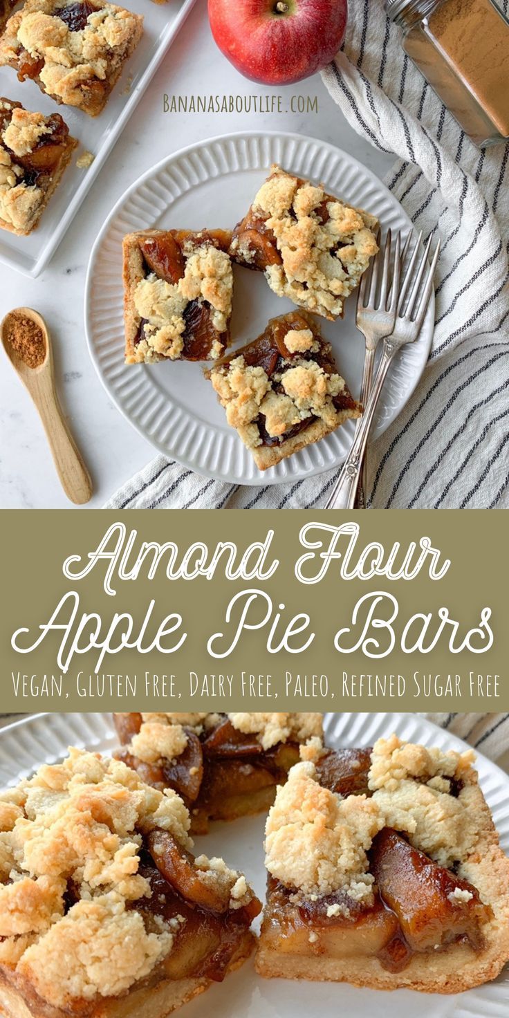 apple pie bars with crumb toppings on plates