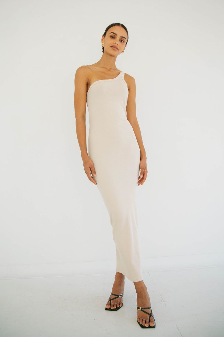 GAEL DRESS OAT – The Line by K Ribbed Stretch Maxi Dress, Stretch Ribbed Maxi Dress, One-shoulder Stretch Dress With Side Slits, One Shoulder Stretch Dress With Side Slits, One-shoulder Fitted Ribbed Dress, One-shoulder Ribbed Fitted Dress, One Shoulder Ribbed Fitted Dress, Ribbed One-shoulder Fitted Dress, Spring One-shoulder Ribbed Dress