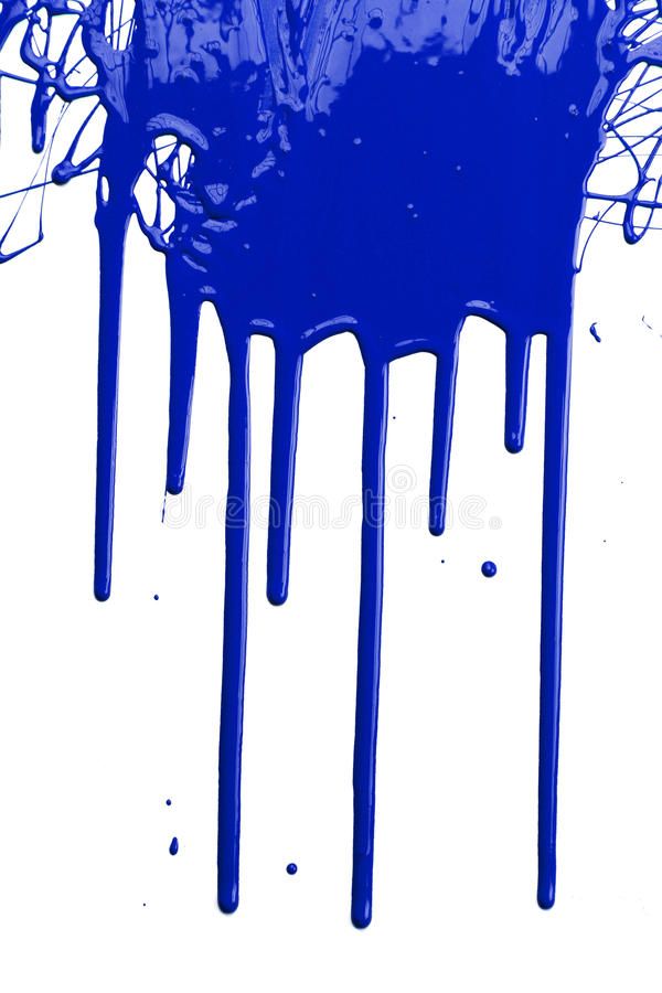 blue paint dripping down the side of a white wall