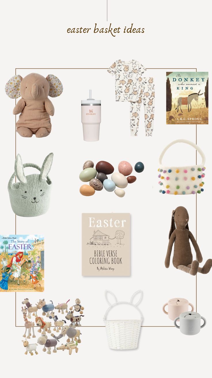 the easter basket ideas list is filled with toys, books and other things to put in it