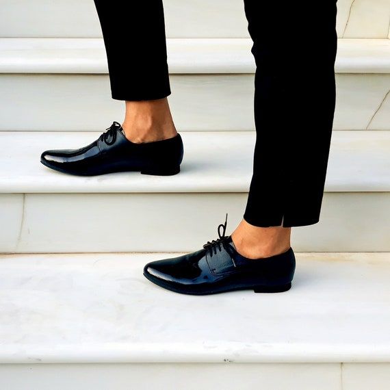 Oxford Leather Shoes in Black Color Handmade Women Shoes - Etsy Black Patent Leather Cap Toe Lace-up Shoes, Black Patent Leather Wingtip Lace-up Shoes, Black Patent Leather Lace-up Shoes With Brogue Detailing, Patent Leather Oxfords With Contrast Sole For Work, Black Patent Leather Brogue Lace-up Shoes, Black Patent Leather Lace-up Shoes For Derby, Black Patent Leather Shoes For Derby, Black Patent Leather Oxfords For Derby, Black Cap Toe Lace-up Office Shoes