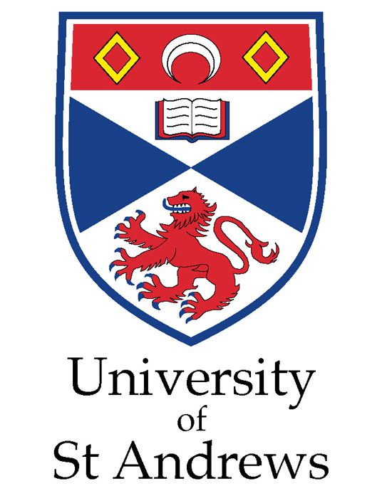 the university of st andrews logo is shown in blue and red, with a lion on it