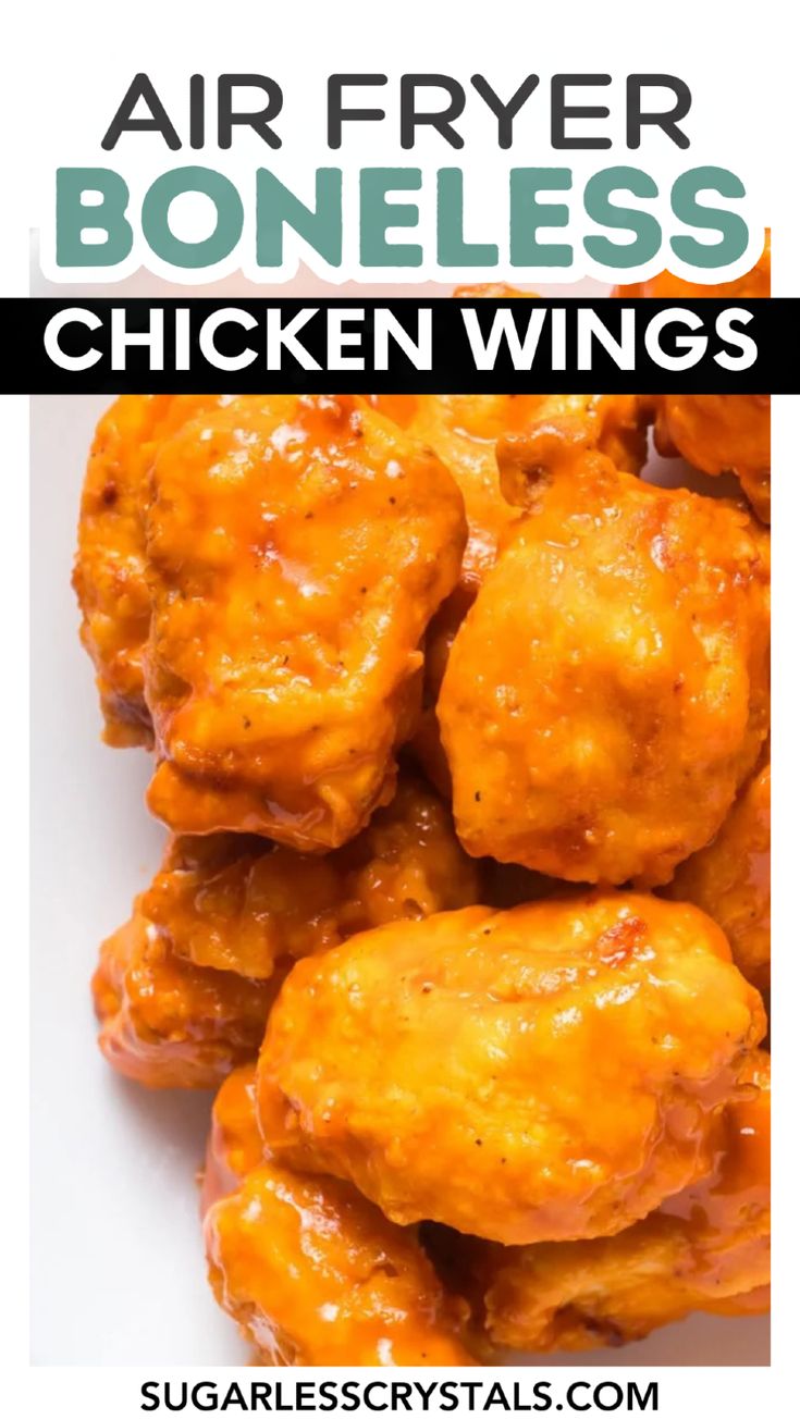 Looking for a quick and easy dinner? Try these air fryer boneless wings! Made from juicy chicken breast, seasoned flour, and your choice of sauce, they are ready in just 12 minutes. Perfect for game days or a tasty snack, these boneless chicken wings will satisfy your cravings without the guilt. Easy Boneless Chicken Wings, Boneless Chicken Wings Air Fryer, Air Fryer Boneless Wings, Easy Chicken Appetizers, Air Fryer Pork Chops Boneless, Air Frying Chicken, Salmon Recipes Air Fryer, French Fries Air Fryer, Air Fryer Salmon Recipes