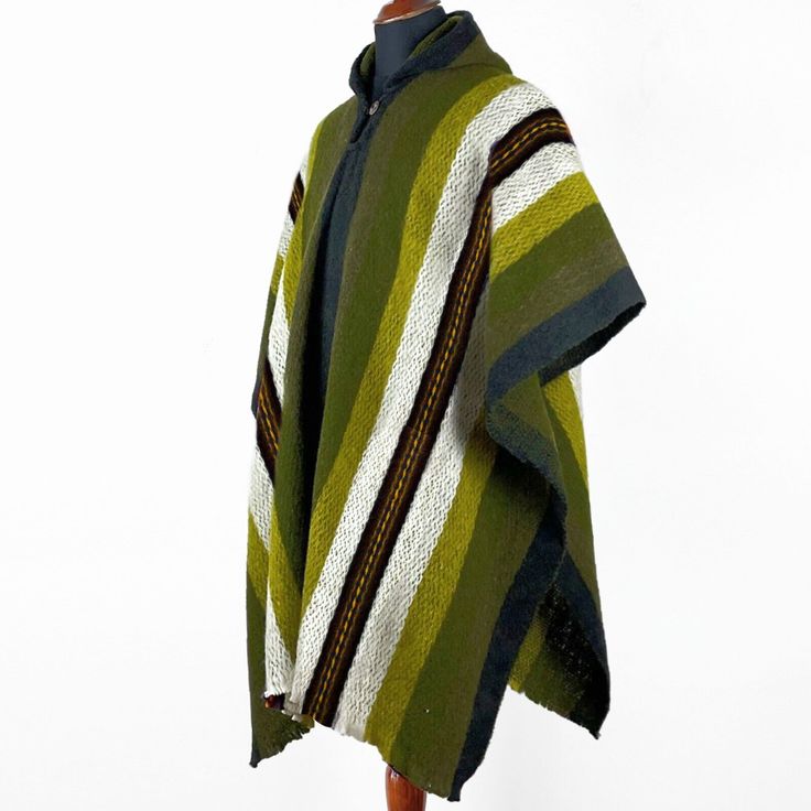 see other items AUTHENTIC FAIR TRADE PRODUCTS FROM ECUADOR Buy more items and save! Take a look on our SPECIAL OFFERS! Special Offers Tracked Shipping Top Quality LLAMA WOOL MENS WOMANS UNISEX HOODED PONCHO ETHNIC TRIBAL BOHO FESTIVAL KHAKI This is a brand new men's poncho, made of llama wool yarn.  It is very light, soft, warm, very soft to touch and won't itch.    One Size: 42 inch x 34 inch (106 x 86 cm) Important! Colours could differ slightly from the photo shown.    Material: 100% Llama Wo Jungle Prints, Open Poncho, Mens Poncho, Boho Poncho, Hooded Poncho, Mens Casual Dress Outfits, Mens Casual Dress, Boho Festival, Green And Khaki