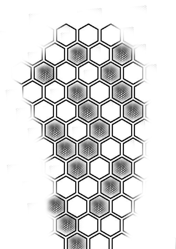 an abstract drawing of hexagonals in black and white on a white background