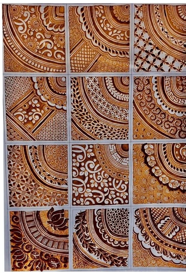 an intricately designed wooden panel with many different designs