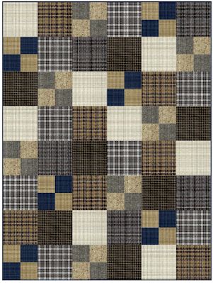 an image of a patchwork pattern in blue, brown and beige colors on fabric