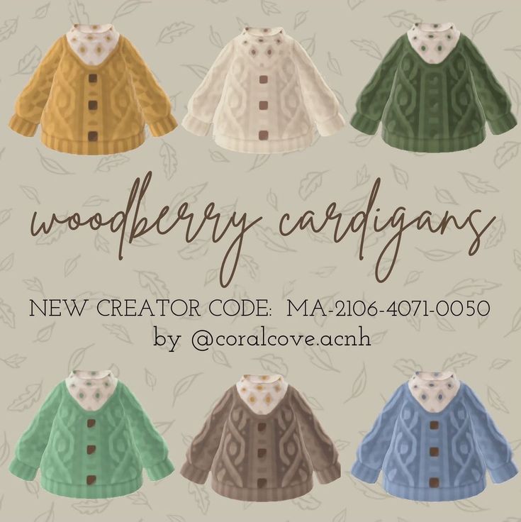 an advertisement for woodberry cardigans featuring four sweaters in different colors and patterns