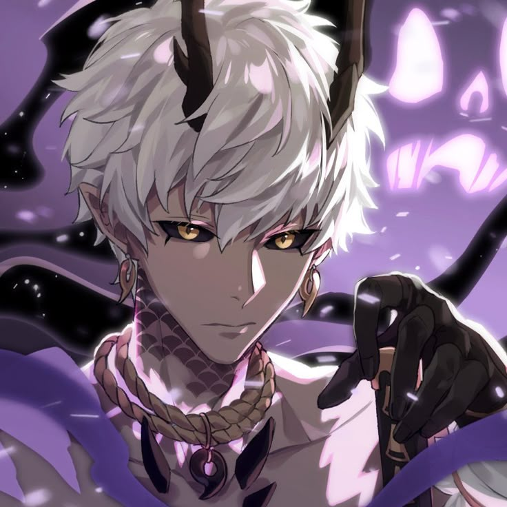 an anime character with white hair and horns