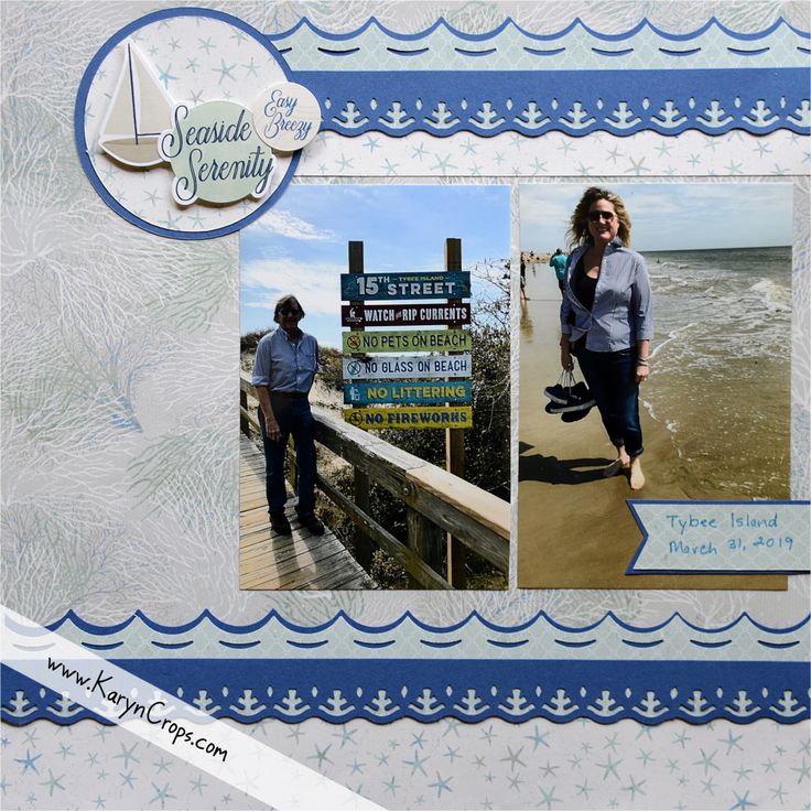 a scrapbook page with an image of two people standing on a pier