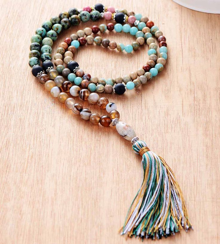 Mala Beads Necklace I Am Becoming Hand-strung Hippie Jewelry For Meditation, Hippie Hand-strung Jewelry For Meditation, Hippie Jewelry With 108 Beads For Meditation, Spiritual Long Crystal Necklace With Colorful Beads, Inspirational Multicolor Beaded Jewelry, Multicolor Necklaces With 108 Beads For Healing, Hippie 108 Beads Necklace Gift, Adjustable Inspirational Jewelry For Meditation, Adjustable Spiritual Necklace With Colorful Beads