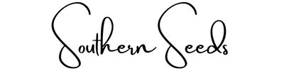 the word southern seeds written in cursive writing on a white background with black ink