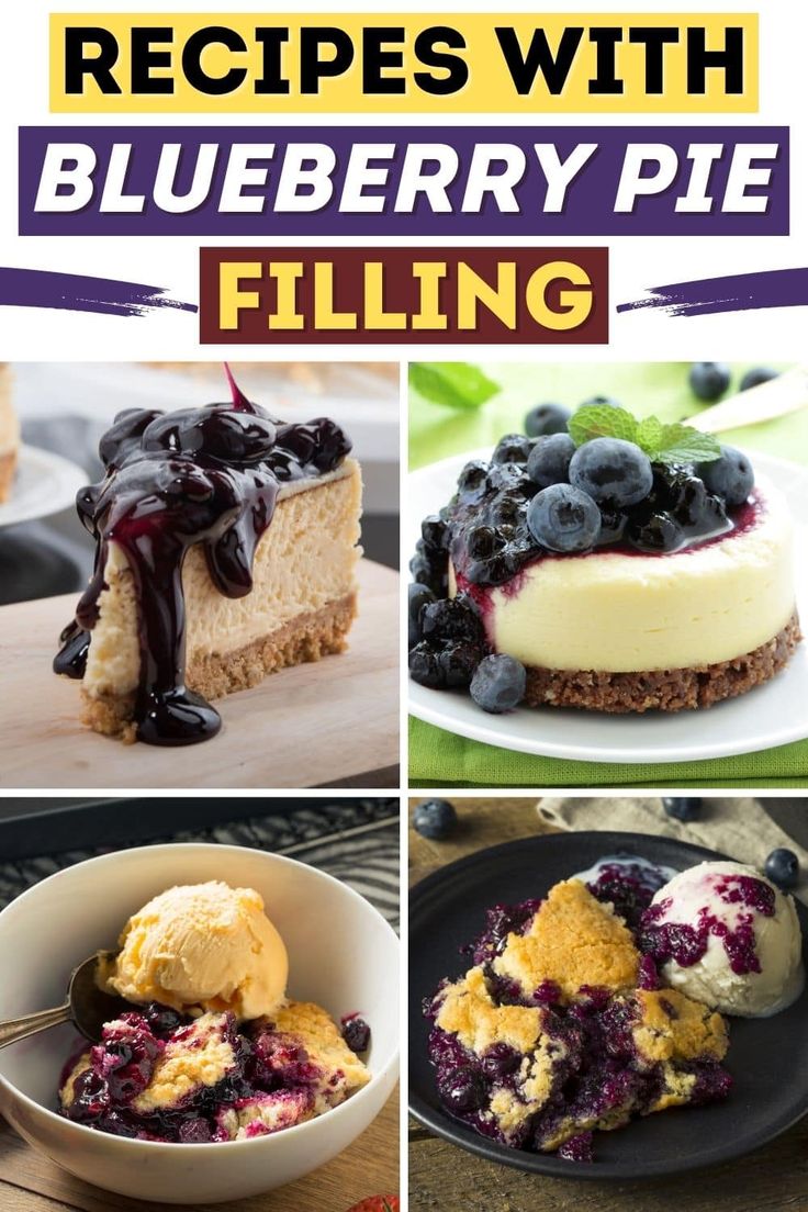 blueberry pie filling recipe collage with images in the bottom right corner and below