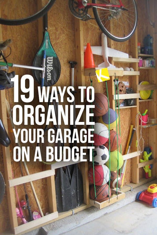 a garage filled with lots of different types of sports equipment and items to organize on a budget