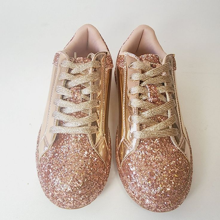 Glittery Lace Up Sneakers Goldrose Sparkly Shoes Size 5.5 New With Box *81/0816/.14.0 Gold Low-top Sneakers With Glitter Accents, Gold Glitter Low-top Sneakers, Gold Glitter Lace-up Sneakers, Pink Sparkling Sneakers With Round Toe, Gold Sneakers With Speckled Midsole And Round Toe, Gold Round Toe Sneakers For Party, Gold Casual Sneakers For Party, Casual Gold Sneakers For Party, Casual Gold Glitter Sneakers