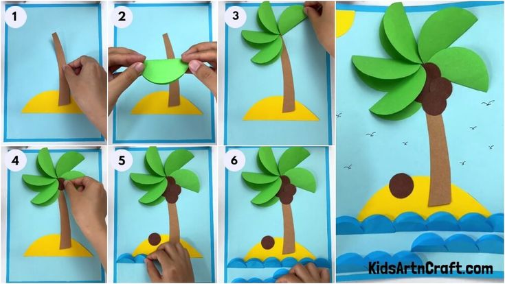 step by step instructions on how to make a palm tree out of paper and cut it in half