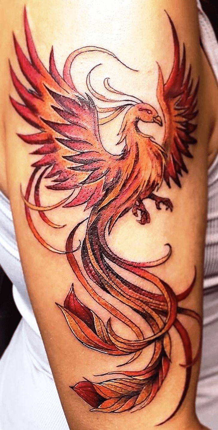 a woman's arm with a tattoo on it that has a red and orange bird