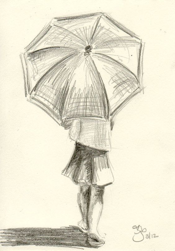 a drawing of a person holding an umbrella