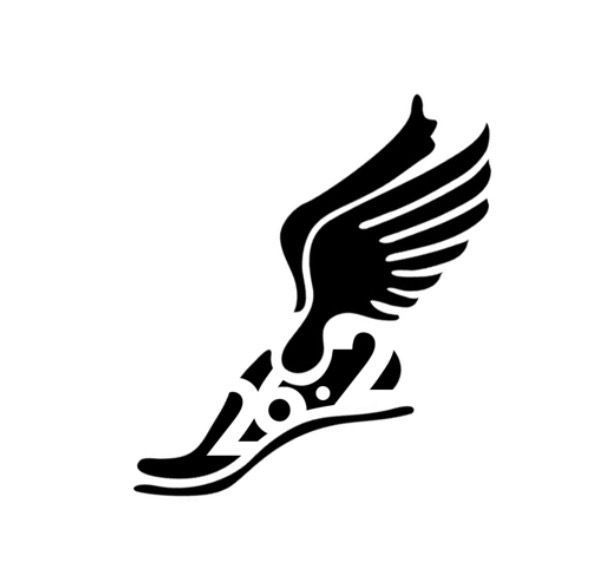 a black and white image of a shoe with wings