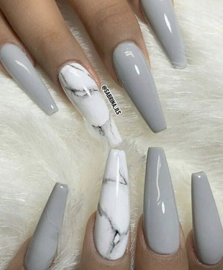 Marble Acrylic Nails, Grey Nail, Grey Nail Designs, Grey Nails, French Pedicure, Coffin Nails Long, Summer Acrylic Nails, Acrylic Nail Art, Coffin Nails Designs