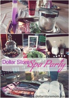 dollar store party with food and drinks on the table