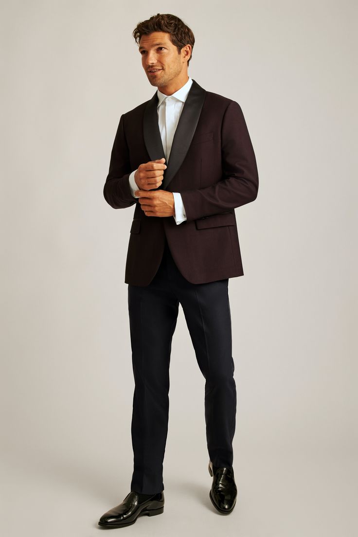 Show off in our Shawl Collar Tuxedo Jacket. Look your best in a timeless piece of formal attire with the Shawl Collar style at any wedding or formal event. Elegant Outerwear With Suit Collar For Semi-formal Occasions, Winter Tuxedo With Hidden Button Closure, Tuxedo Blazer With Button Closure For Evening, Tuxedo Style Evening Blazer With Button Closure, Semi-formal Tuxedo With Suit Collar For Winter, Luxury Long Sleeve Tuxedo With Concealed Placket, Evening Tuxedo Blazer With Button Closure, Semi-formal Winter Tuxedo With Suit Collar, Fitted Tuxedo Outerwear With Welt Pockets