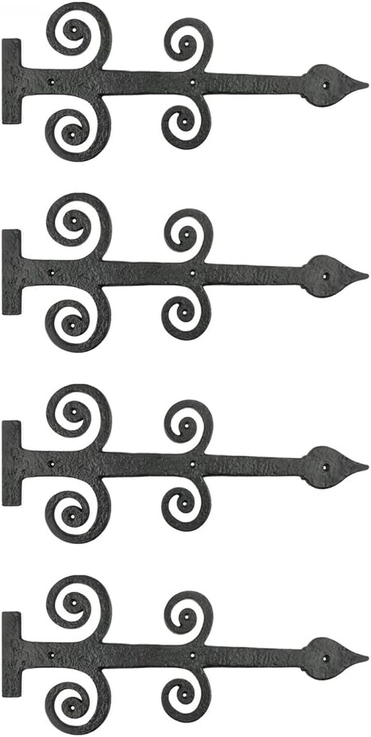 four wrought iron brackets with decorative designs on each one, and the other two are black