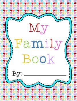 a book cover with hearts on it and the words my family book written in rainbow colors