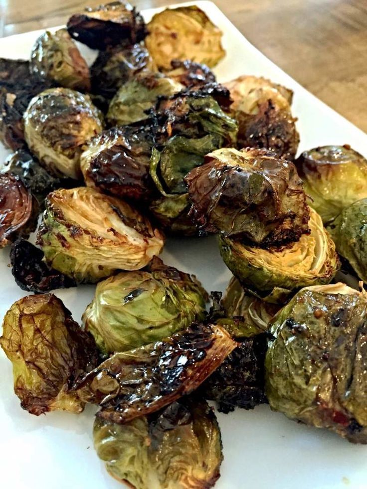 roasted brussel sprouts on a white plate