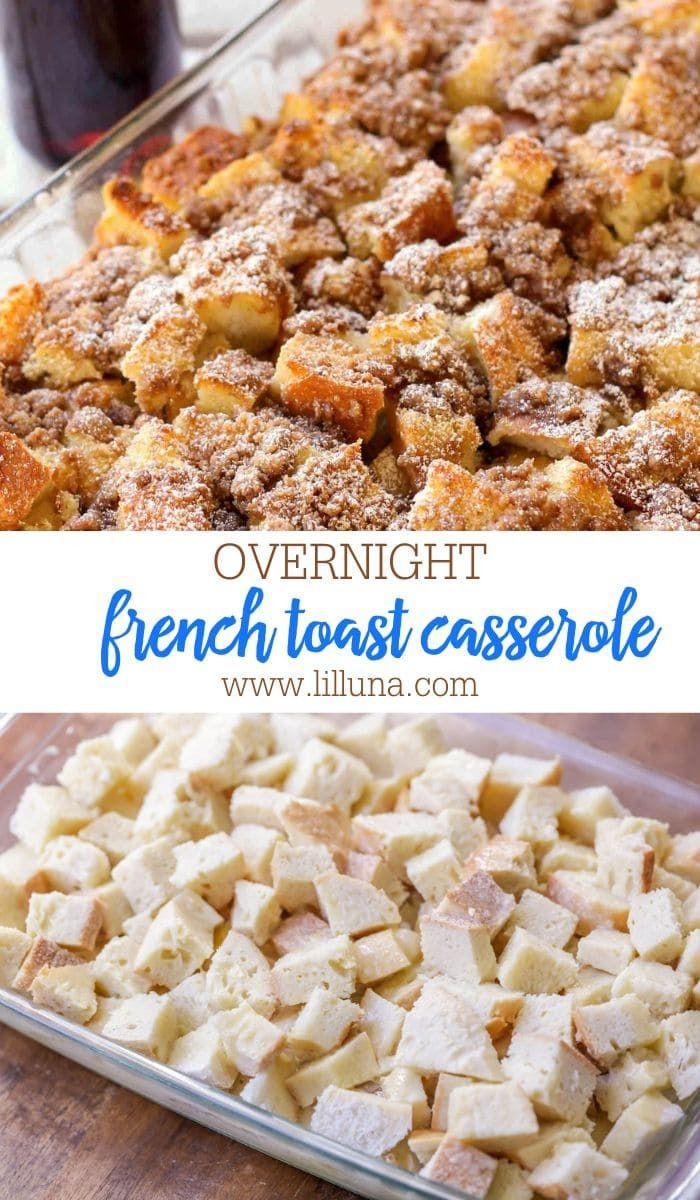 french toast casserole in a glass baking dish