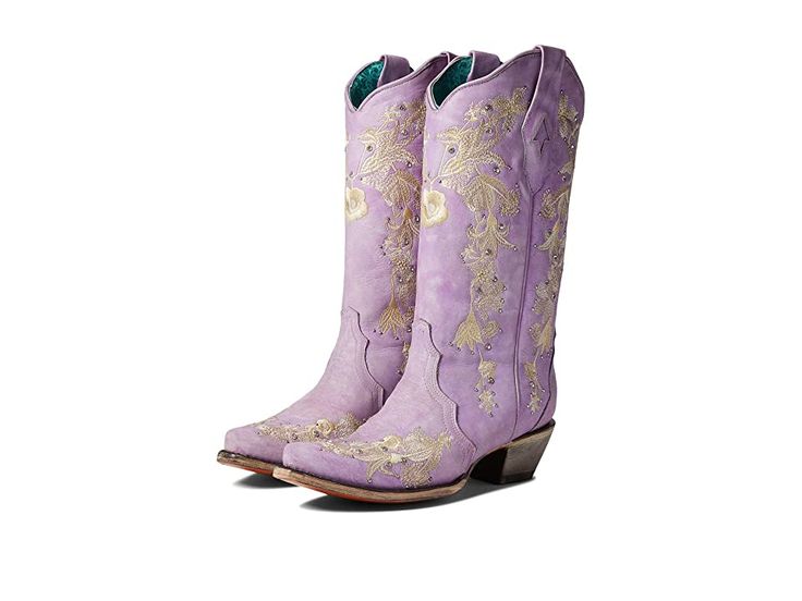 Corral Boots A4241 - Women's Shoes : Lilac : Make a bold statement wearing the Corral Boots A4241. Man-made upper. Man-made lining. Slide closure. Allover intricate textures and embellishments. Snip toe silhouette. Man-made outsole. Imported. Measurements: Weight: 1 lb 9 oz Product measurements were taken using size 9, width B - Medium. Please note that measurements may vary by size. Weight of footwear is based on a single item, not a pair. Embellished Closed Toe Boots For Formal Occasions, Chic Embellished Fitted Boots, Formal Embellished Closed Toe Boots, Fitted Snip Toe Boots For Galas, Formal Western Boots For Spring, Embellished Boots For Formal Spring Occasions, Spring Formal Embellished Boots, Western Style Fitted Boots With Flat Heel, Spring Embellished Boots With Round Toe