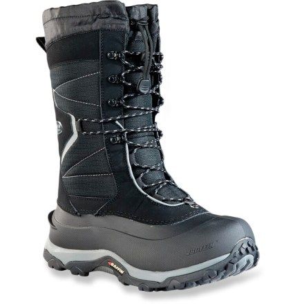 a pair of black snow boots with grey laces