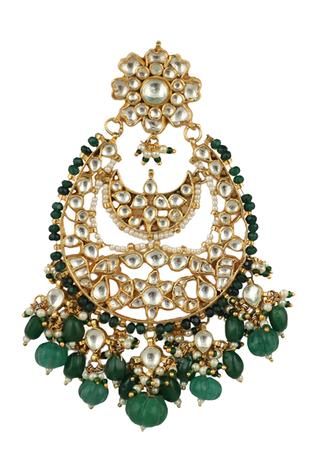 Shop for Riana Jewellery Floral Embellished Chandbali Earrings Online at Aza Fashions Chandbali Earrings, Mix Color, Buy Gold, Gold Floral, Online Earrings, Green Bead, Green Stone, 22k Gold, Floral Top