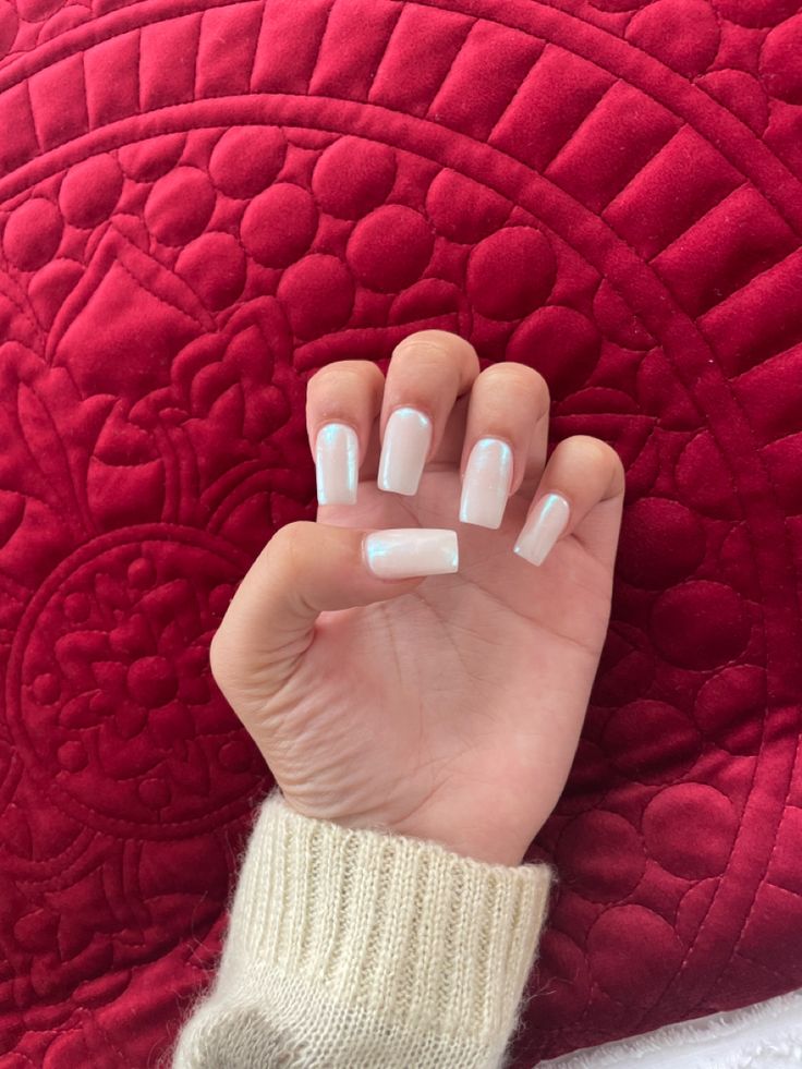 White iridescent nails, straight square acrylic nails Straight Square Acrylic Nails, White Iridescent Nails, Iridescent Nails, Opal Nails, Square Acrylic Nails, Acrylic Nails, Opal, Nails, Square