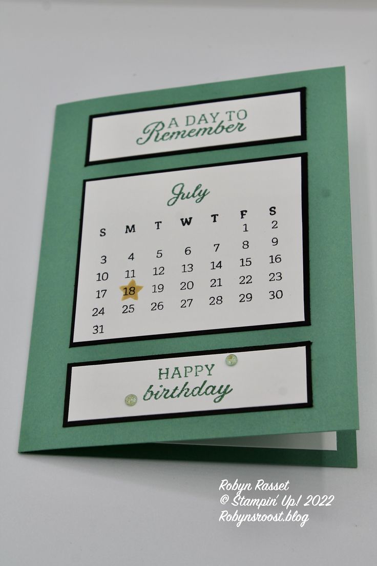 two green and white calendars with the words happy birthday on them