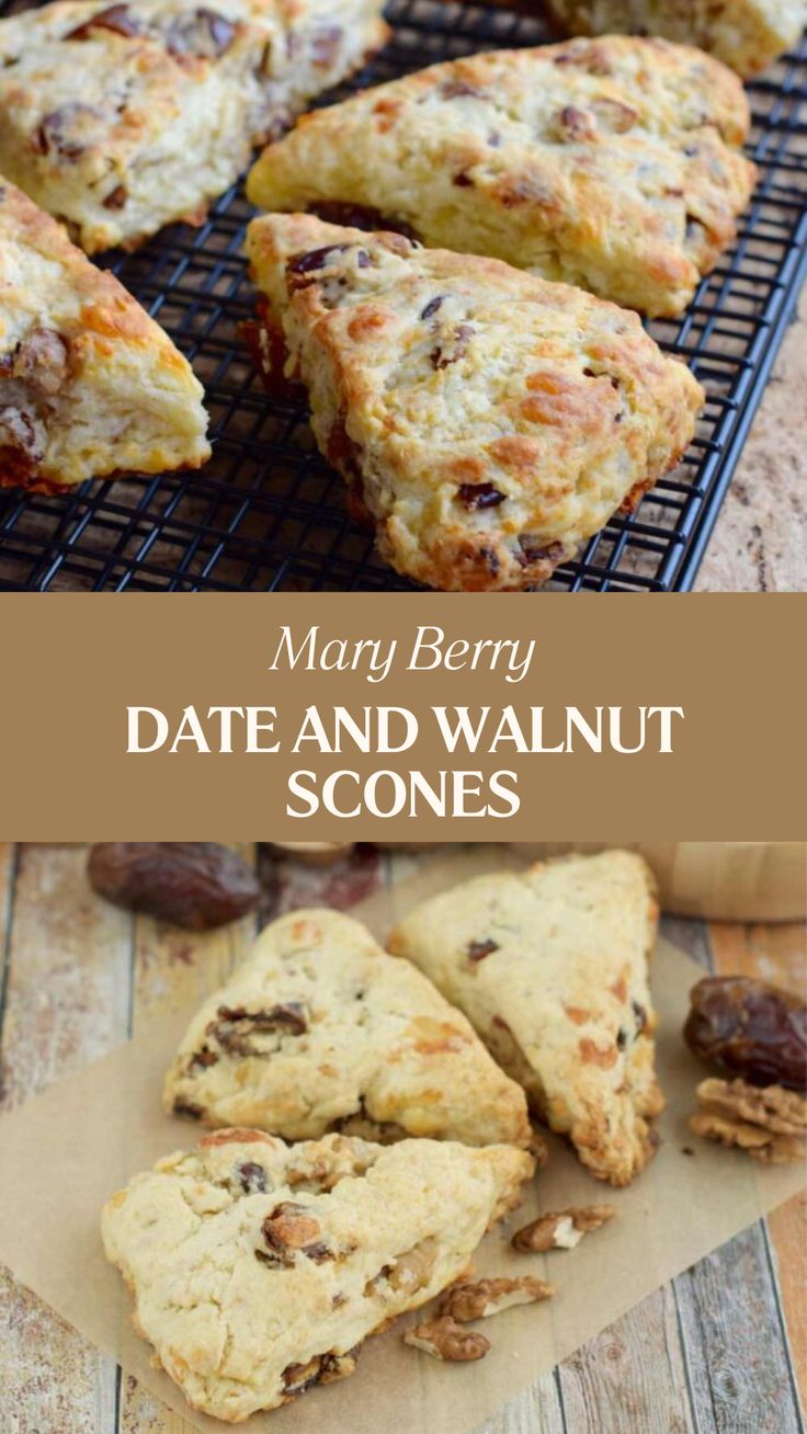 Mary Berry Date And Walnut Scones Walnut Scones Recipe, Mary Berry Scones, Mary Berry Baking, Berry Scones Recipe, Walnut Scones, Savoury Scones, Maggie Beer, Eccles Cake, Date Scones