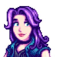 a pixel art portrait of a woman with purple hair