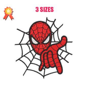 a spiderman with his hands in the middle of it's web on a gray background