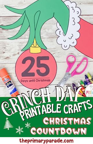 the grinch day printable crafts for christmas is shown with scissors and other supplies