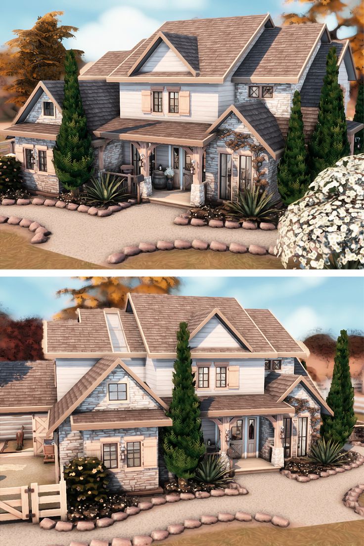 two renderings of the front and back of a house